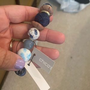 NWT blue, white & tan mixed media beaded bracelet